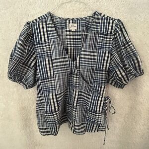 J. Crew Blue and White Plaid Blouse